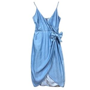 Lovers + Friends Orchid Faux Wrap Denim Dress Womens Size Medium Chambray